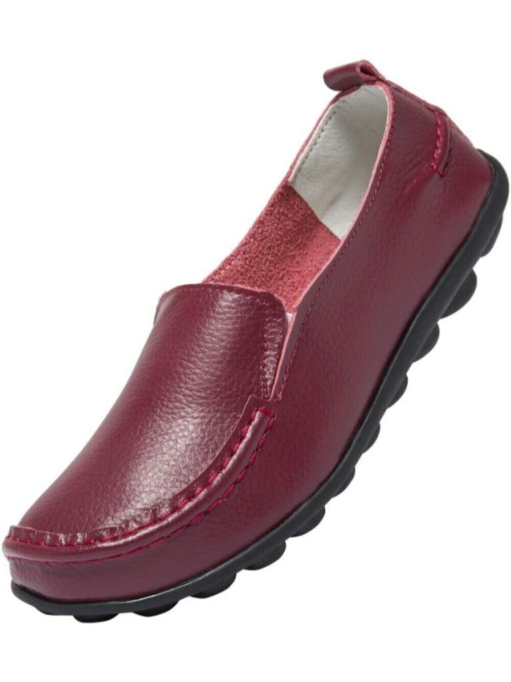 〽️Women’s Wine Red Leather Slip On Loafers Comfortable Walking Flats Casual